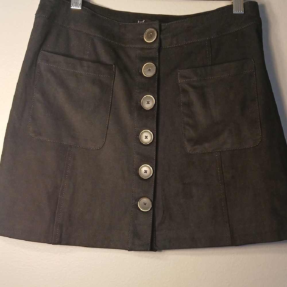 Zara trf Black Button-Front Faux Suede Skirt 28 Waist